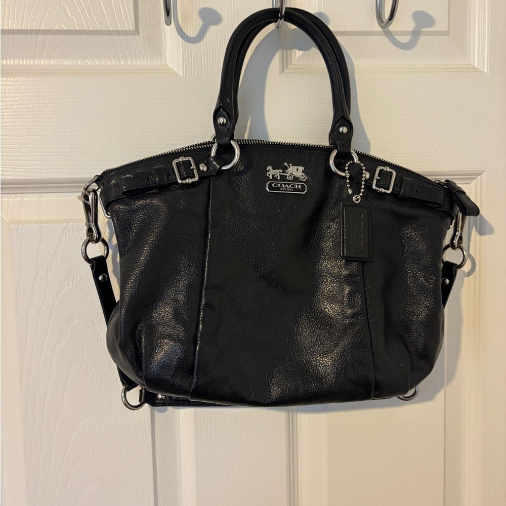 Super Stylish Coach Madison Black Leather Convertible Satchel W Shoulder Strap - Picture 7 of 9